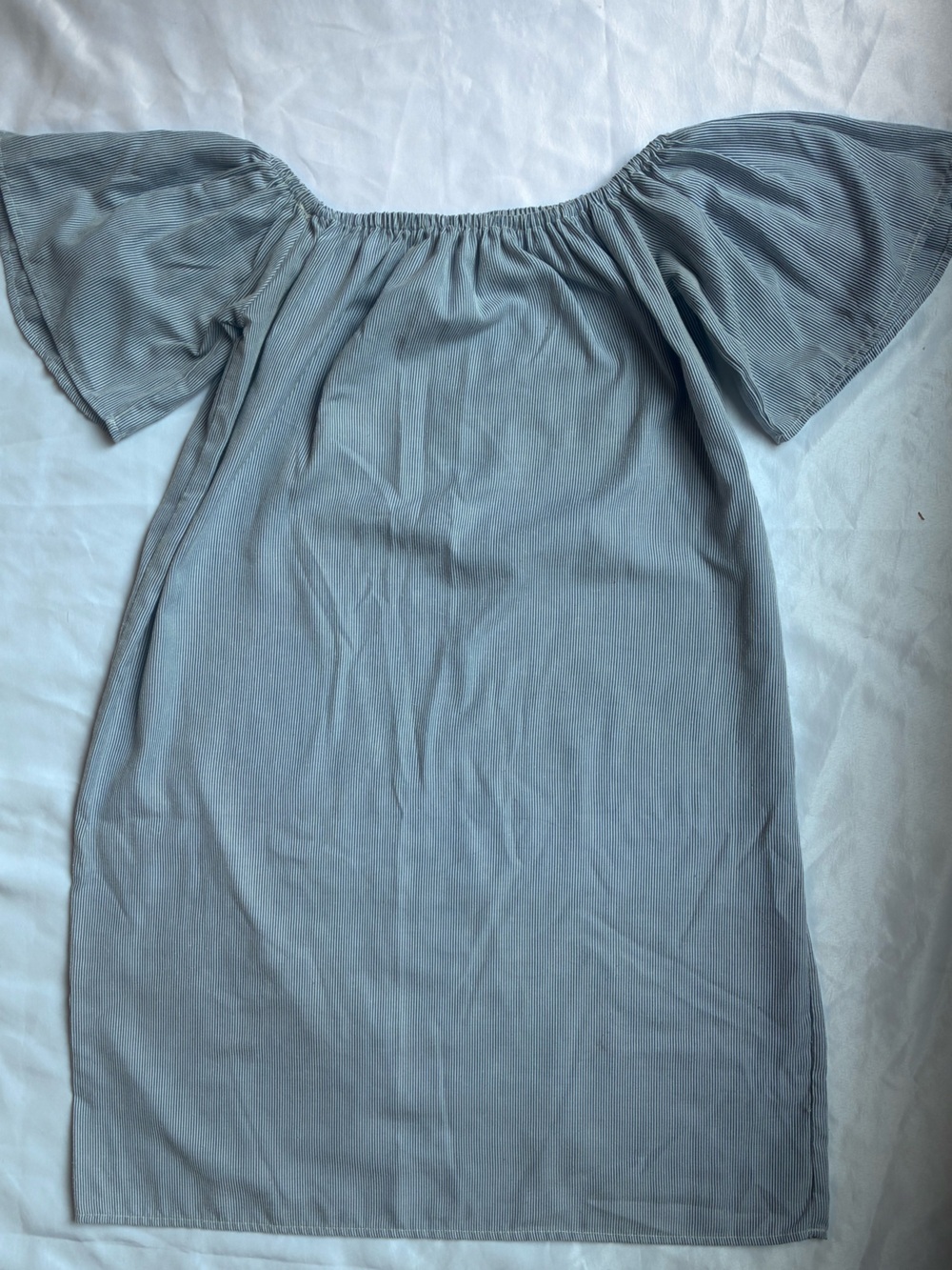 Striped Blue and White Off-Shoulder Mini Dress - Picture 2 of 3